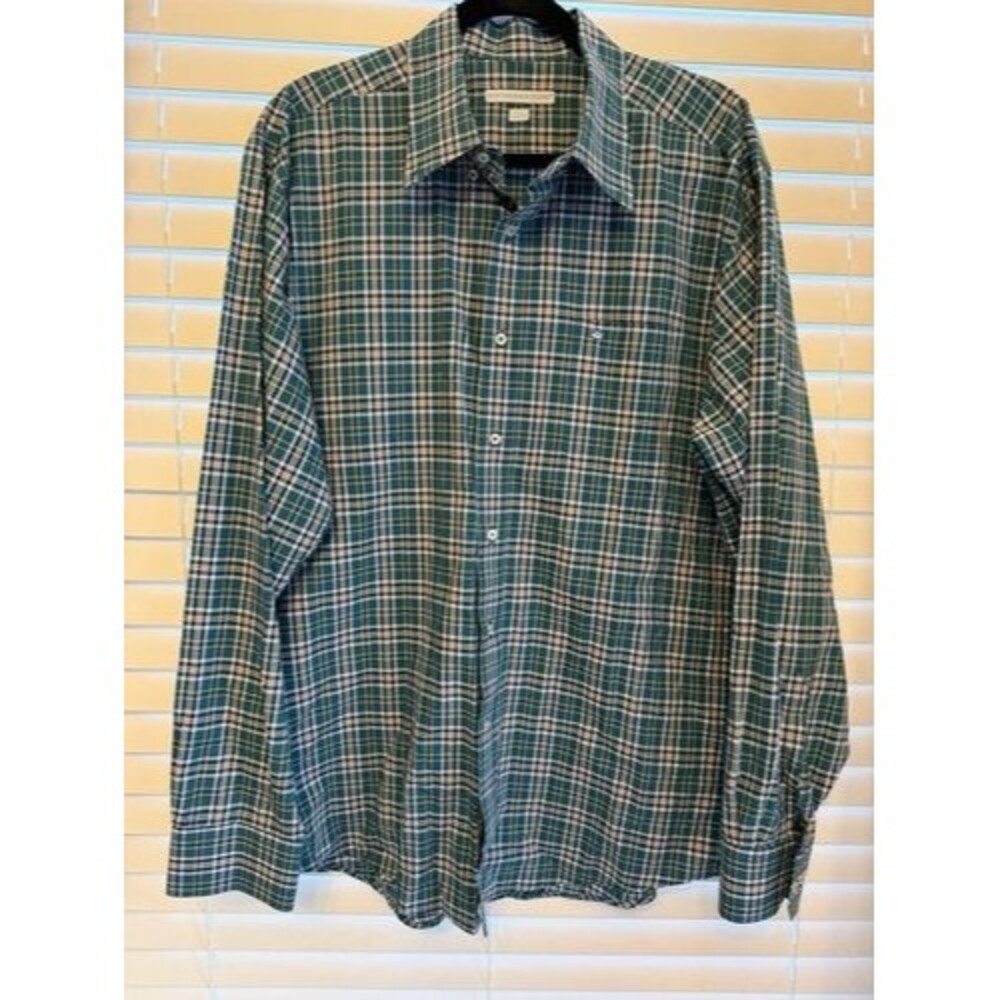 Southern Tide Men's Green Blue White Plaid Shirt, XL, Classic Fit, Long Sleeve